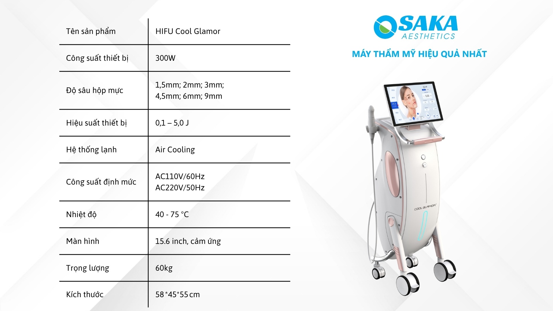 Thông Số Kỹ Thuật Máy Nâng Cơ HIFU COOL GLAMOR